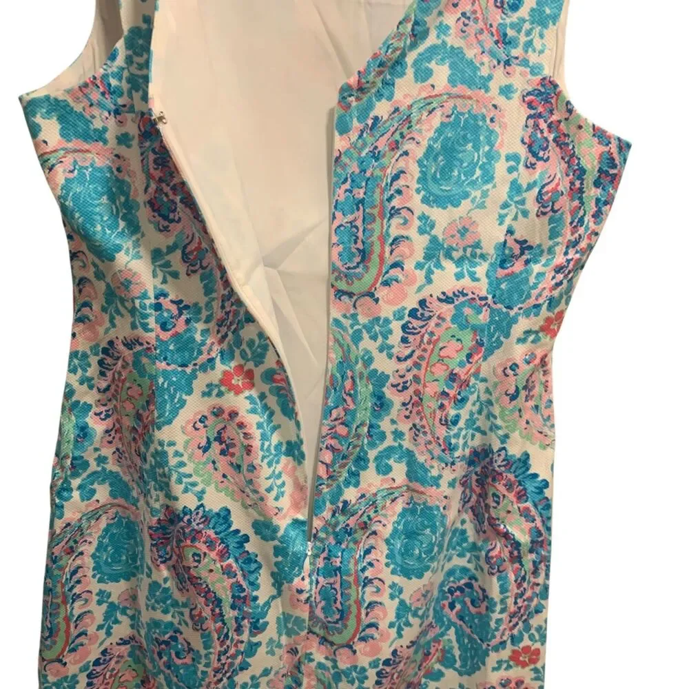 Talbots Womens Fresco Blue Pink Paisley White Square Neck Sleeveless Dress 6 NWT